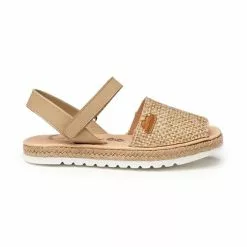 Abarcas Menorquinas Niña Piel Ante Y Saco Plantilla Acolchada Velcro 225 Camel, De Angelitos