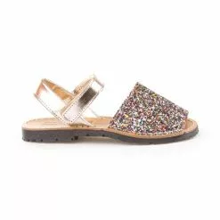 Abarcas Menorquinas Niña Piel Y Glitter Velcro 203 Multicolor, De Angelitos