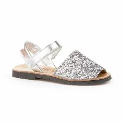Abarcas Menorquinas Niña Piel Y Glitter Velcro 203 Plata, De Angelitos -Zapatos Tienda de ventas abarcas menorquinas nina piel y glitter velcro 203 plata de angelitos 2
