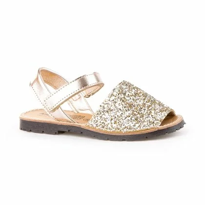 Abarcas Menorquinas Niña Piel Y Glitter Velcro 203 Platino, De Angelitos 5 Abarcas Menorquinas Niña Piel Y Glitter Velcro 203 Platino, De Angelitos - Imagen 3