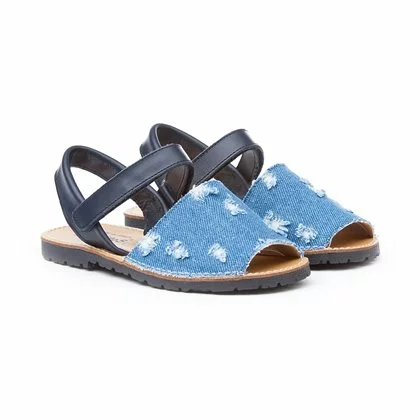 Abarcas Menorquinas Niña Tela Vaquera Y Piel Velcro 212 Marino, De Angelitos 4 Abarcas Menorquinas Niña Tela Vaquera Y Piel Velcro 212 Marino, De Angelitos - Imagen 2
