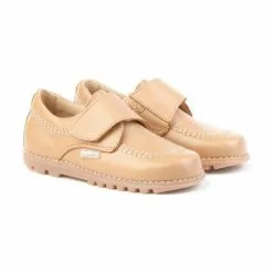 Derbies Colegiales Niño Piel Velcro Punta Redonda 301 Camel, De Angelitos