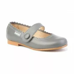 Merceditas Colegiales Niña Piel Napa Velcro 1512 Gris, De Angelitos