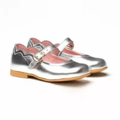 Merceditas Niña Piel Metalizada Hebilla 1100 Plata, De Angelitos