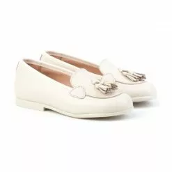 Mocasines Colegiales Infantil Niña Piel Napa Borlas 391 Beige, De Angelitos