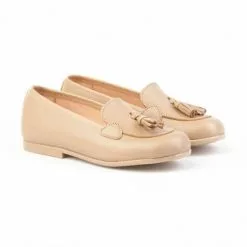 Mocasines Colegiales Infantil Niña Piel Napa Borlas 391 Camel, De Angelitos