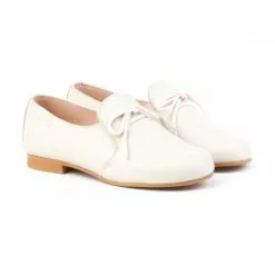 Zapatos Colegiales Infantil Niño Piel Cordones 1393 Beige, De Angelitos