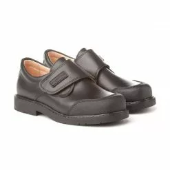 Zapatos Colegiales Niño Piel Puntera Reforzada Velcro 452 Negro, De Angelitos
