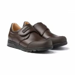 Zapatos Colegiales Niño Piel Puntera Reforzada Velcro 453 Chocolate, De Angelitos