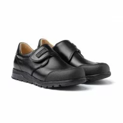 Zapatos Colegiales Niño Piel Puntera Reforzada Velcro 453 Negro, De Angelitos
