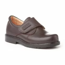 Zapatos Colegiales Niño Piel Velcro 435 Chocolate, De Angelitos