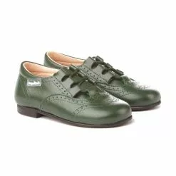 Zapatos Inglesitos Colegiales Infantil Niño Niña Piel Cordones 505 Verde, De Angelitos