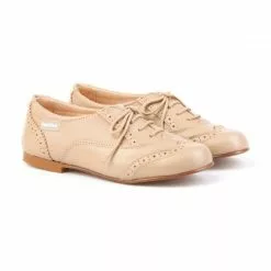 Zapatos Oxford Colegiales Infantil Niño Piel Cordones 1394 Camel, De Angelitos
