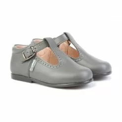 Zapatos Pepitos Colegiales Infantil Niño Niña Piel Hebilla 503 Gris, De Angelitos